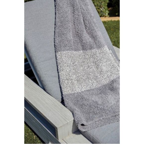 BAREFOOT DREAMS NWT Luxe Heathered Striped Blanket *Graphite/Stone - Picture 2 of 2